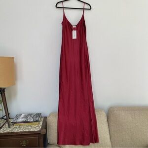 Suki So Satin Long Mahogany Red Slip Dress w Slit Large NWT